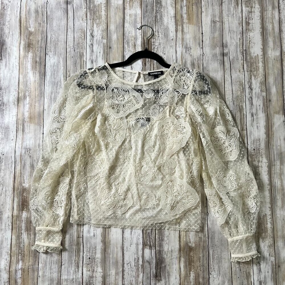 EXPRESS Ivory Lace Long Sleeve Blouse Sz XS